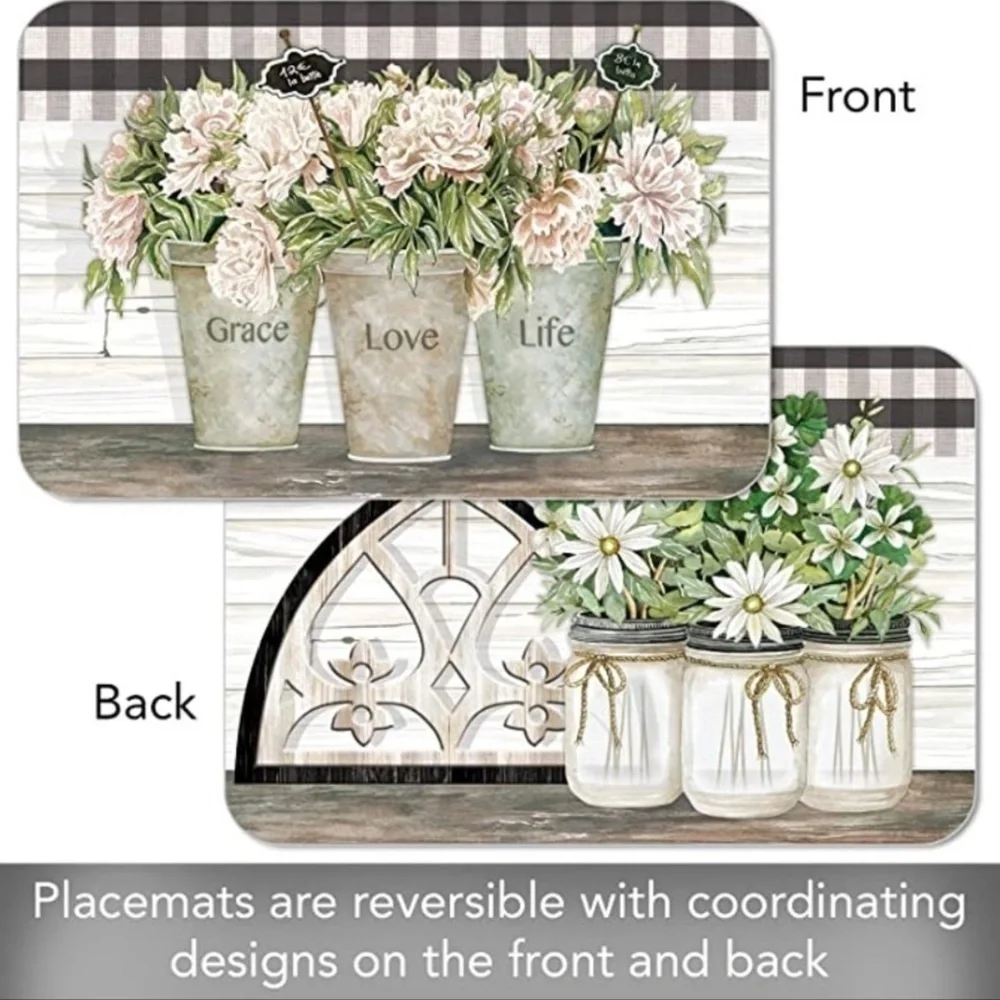 CounterArt Vintage Farmhouse Placemats Reversible Rectangular Placemat S…